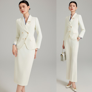 Women's Formal Suit Set Midi Skirt Wool Blend Anti-Wrinkle Workwear Office Wear - Product Image 1