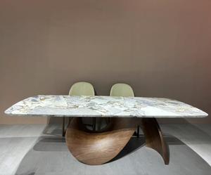 Set meja makan walnut kayu persegi panjang, set meja makan 8 tempat duduk 10 12 kayu marmer Terjual - Product Image 1