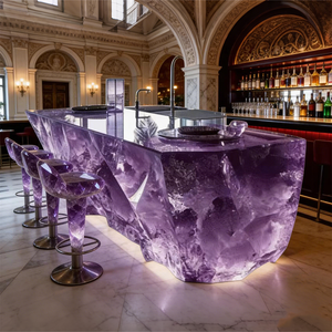 Mostrador de <span class=keywords><strong>Bar</strong></span> de Resina Transparente de Lujo, Superficie de Cristal Retroiluminada, Recepción de Hotel, Muebles Comerciales de Interior Personalizados - Product Image 6