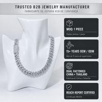 Chaîne cubaine en laiton pavée de zircone cubique de 15 mm, longueur personnalisée, bijoux hip-hop en moissanite, vente en gros