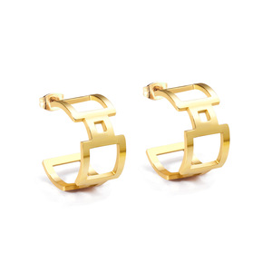 Pendientes de aro con diseño geométrico dorado para mujer, joyería de moda - Product Image 3