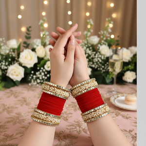 Gold Plated Velvet Bangle Set with Pearls Elegant and Stylish <b>Bracelet</b> and Bangles Jewelry for Women Wedding Party Wear - Product Image 3