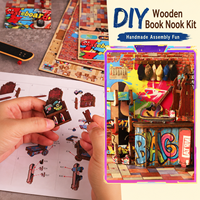 Kit DIY de niche à livres en bois sur le thème du skateboard, maison miniature avec lumière LED, modèle d'art urbain, serre-livres, cadeau artisanal pour adultes et adolescents