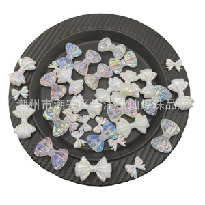 Iridescent Acrylic Bow Beads Cream Glue Hair <b>Clip</b> Diy Jewelry Accessories For Phone Case Chain Headwear Daily Use - Product Image 5