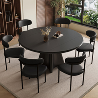 Ensemble table et chaises de salle à manger pliables et extensibles en dalles de pierre carrées à rondes, style rétro italien, avec cuisinière à induction intégrée pour villa