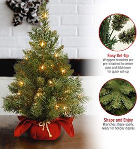 Mini <span class=keywords><strong>sapin</strong></span> de Noël artificiel National Tree 24, type <span class=keywords><strong>sapin</strong></span> majestueux pré-éclairé, 35 lumières transparentes, 71 pointes, base en tissu <span class=keywords><strong>rouge</strong></span>, vert - Product Image 3