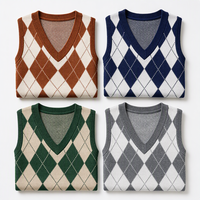 Gilet sans manches personnalisé pour femme, col en V, motif losanges, en mélange acrylique, style preppy, OEM, vente en gros, commande en gros, directement de l'usine