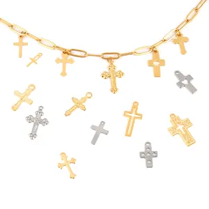 30pcs Stainless Steel Cross Charms for Jewelry Making Supplies Crossed Pendant for Necklace Bracelet Anklet Accessories