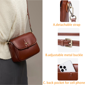 Sac à bandoulière vintage rétro classique en cuir véritable tanné végétal, petit sac carré pour femme, léger - Product Image 6
