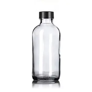 8 унций 16 унций 32 унции прозрачная стеклянная круглая бутылка для питья Бостона с винтовыми крышками