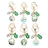 Porte-clés créatif de style chinois en alliage de zinc fait main, avec support de pièces de monnaie, pendentif mignon Panda Huahua et Panda Fleur, décoration de sac pour couple