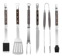 Ustensiles de barbecue de luxe de qualité supérieure : Spatule, fourchette, pince, couteau, brosse, manche en bois Pakka, manche en bois coloré, acier inoxydable extra épais