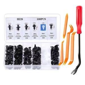 HE26 100 Piezas Clips Universales para Automóviles, 6 Tipos de Pernos de Expansión para Reparación y Reemplazo de Parachoques y Guardabarros - Product Image 1