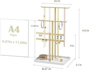 Adjustable 3-Tier Metal <b>Jewelry</b> Stand Necklaces Bracelets Earrings Storage Display 80-Piece Capacity Elegant Gift <b>Organizing</b> - Product Image 6