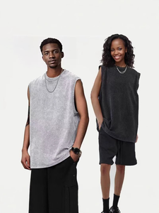 Chaleco sin mangas de verano de 240g para hombre, camiseta sin mangas de cuello redondo con ajuste relajado lavado, ropa de calle americana, gimnasio y camiseta muscular informal - Product Image 4