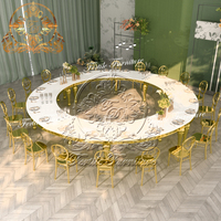 Table à manger antique ronde demi-lune en verre clair à base d'acier inoxydable blanc pour 12 personnes