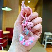 Porte-clés Donut Quicksand avec paillettes liquides flottantes, breloque de sac en acrylique colorée en forme de cloche pour filles, cadeau promotionnel pour sac à dos