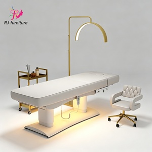 Muebles de salón de belleza de gama alta Base de cilindro de cuero marrón Cama facial cosmética Mesa de masaje eléctrica con 4 motores - Product Image 6