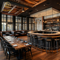 Ron Group Factory Direct Hotel Restaurant Vierkante Houten Tafel Lederen Stoelenset Barkrukken Gebogen Booth Zitmeubilair