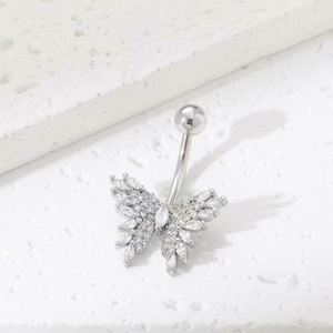 Anneaux de nombril en acier inoxydable avec nœud papillon pour femmes, bijoux de nombril tendance couleur argent et or, sexy, pour fête, avec zircon blanc - Product Image 3