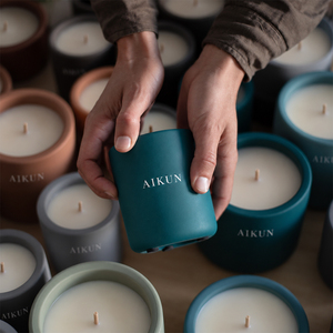 Aikun Deep <b>Teal</b> Matte Cylindrical Single Wick Ceramic Scented <b>Candle</b> Custom Scent OEM ODM Private Label Bulk Order for Hotels - Product Image 1