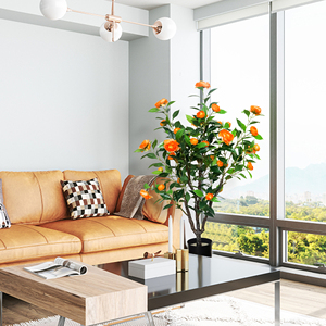 Vente en gros d'arbres à fleurs artificielles en plastique de haute qualité Orange <span class=keywords><strong>Camelia</strong></span> pour la décoration intérieure et extérieure de la maison et du jardin - Product Image 5