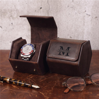 Étui de montre en cuir de luxe personnalisé et boîte de voyage avec grande capacité, design hexagonal, finition Crazy Horse - Cadeau pour lui
