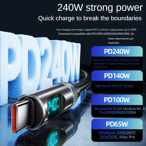 Câble de données 5A à affichage numérique intelligent 240W 2m Silicone Dual TC <span class=keywords><strong>Charge</strong></span> super rapide pour Android et IOS 1615 CÂBLE TYPE-C - Product Image 3