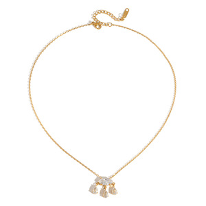 Collier pendentif en zircon blanc, forme goutte d'eau, serti clos, pour usage quotidien et soirées, chaîne de clavicule en acier inoxydable - Product Image 5