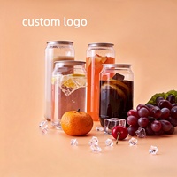 Canette en plastique PET transparente avec couvercle en aluminium facile à ouvrir, logo personnalisé, pour bubble tea, jus, soda, boisson