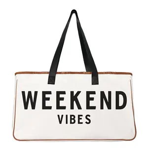 New arrive fashion wholesale cotton large capacity letter weekend printing canvas tote beach bag for college