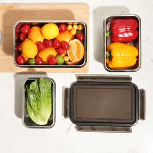 Rectangular Stainless Steel <b>Lunch</b> <b>Box</b> Kids with Sealed Lid <b>Metal</b> Food Storage Container Microwave Safe Large Bento <b>Box</b> - Product Image 4
