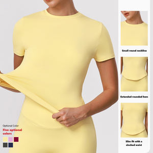 XW-sm2392-2 Pakaian Olahraga Pelangsing Desain Baru Kebugaran Elastis Pinggang Pakaian Senam Warna Solid Menyerap Keringat Set Yoga 2 Potong - Product Image 2