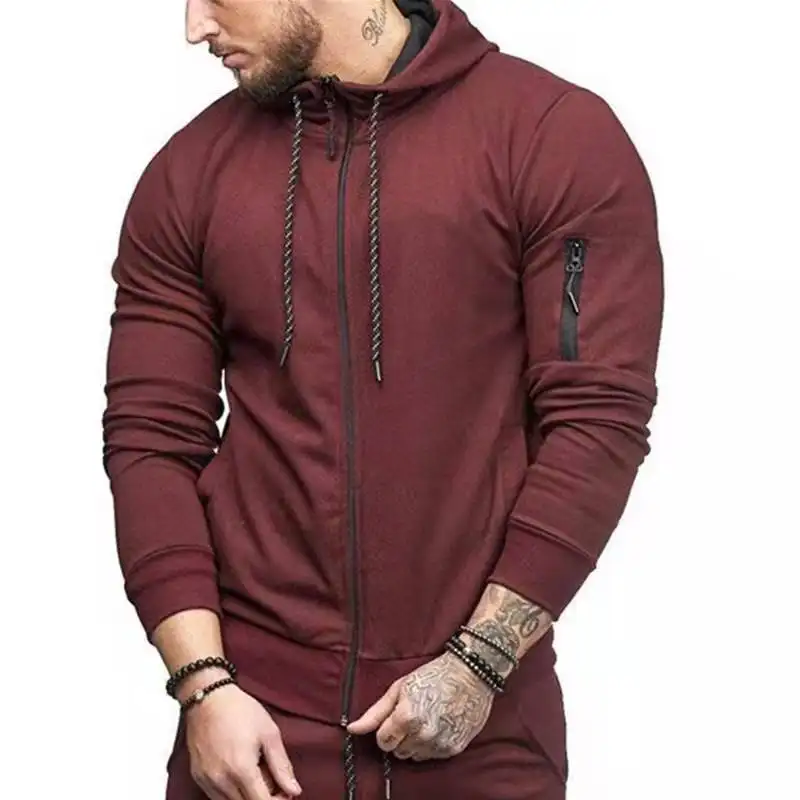 पुरुषों OEM कसरत tracksuit जिपर अप हूडि कस्टम लोगो खिंचाव थोक hoodies