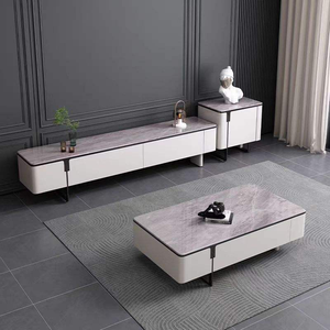 Juego de Mesa de Centro y Mueble para <span class=keywords><strong>TV</strong></span> Minimalista, Moderno, Ecológico y Duradero para Sala de Estar y Uso en Hoteles, Líneas Elegantes con Marcos de Madera - Product Image 2