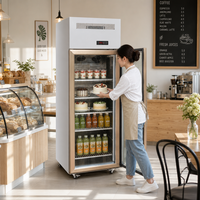 Réfrigérateur commercial vertical à porte vitrée simple pour boissons, avec refroidissement par ventilateur et éclairage LED, idéal pour café, salon de thé, pub