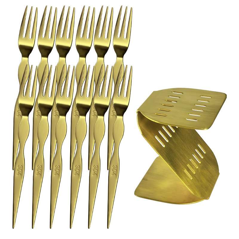 Fourchette dorée 12 pièces avec support