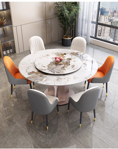 Mesa de comedor redonda giratoria Lazy Susan de piedra sinterizada de estilo italiano, fácil de montar, para 4-8 personas - Product Image 4