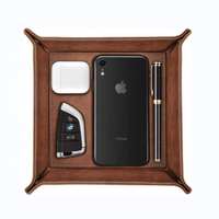 Bandeja organizadora de mesita de noche de PU para hombre, bandeja para relojes, carteras, teléfonos móviles, llaves, oficina, tocador de viaje, cuero individual