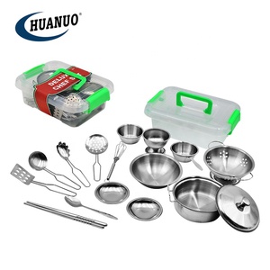 Set de mini jouets de cuisine en acier inoxydable, 18 pièces, jeu de simulation, <span class=keywords><strong>chef</strong></span>, maison de cuisine, réelle, avec tablier rose - Product Image 3