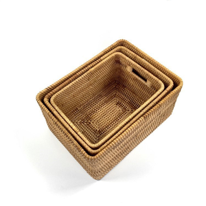 Household 4 Pcs Set Woven Rattan Storage Basket Cloth Bathroom Living Room Desktop Storage Basket <strong>Organizer</strong>