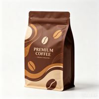 Sachet de café personnalisé à fond plat avec soufflet latéral, fermeture éclair et valve unidirectionnelle pour grains de café