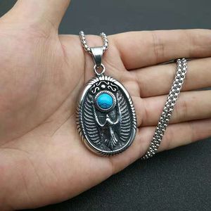 Yunnique – collier avec pendentif aigle en acier inoxydable, incrustation de turquoise, chaîne en argent, pour cadeau - Product Image 5