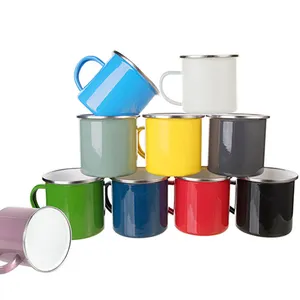 Großhandel Keramik Tasse mit edelstahl rim, Personalisierte Emaille Kaffee Camping Becher