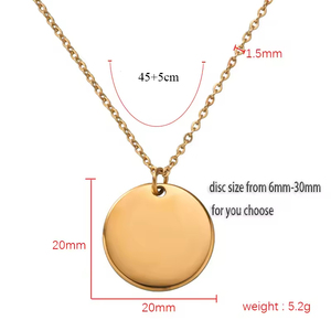 Collier avec pendentif rond en acier inoxydable plaqué or 18 carats, personnalisable avec un nom, forme de disque, vide, <span class=keywords><strong>cadeau</strong></span> avec gravure de logo - Product Image 2