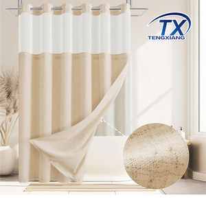 Minimalist Classic Hotel <strong>Shower</strong> <strong>Curtain</strong> Hookless Linen Inner Cationic <strong>Lining</strong> Waterproof Bathroom Accessory-Made Polyester - Product Image 5
