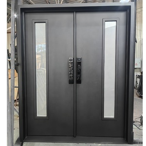 Diseños de puerta doble delantera de hierro forjado de metal de seguridad baratos Exterior con rotura térmica de color negro - Product Image 3