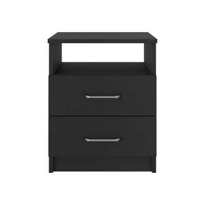 Table de chevet Naples à deux tiroirs et une étagère, noire, unité de rangement pour chambre à coucher - Product Image 4