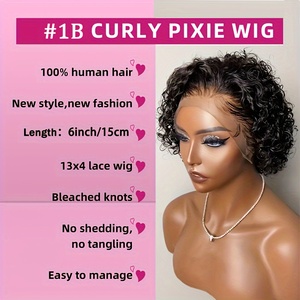 วิกผม <span class=keywords><strong>Pixie</strong></span> Curls ผมแท้ 100% 13x4 13x1 วิกผมหน้าผากแบบลูกไม้ วิกผมบ๊อบสั้นทรง <span class=keywords><strong>Pixie</strong></span> วิกผมแท้แบบลูกไม้โปร่งใส - Product Image 5