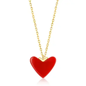 Fancy dainty gold plated necklaces 925 sterling silver gold vermeil red heart pendant coral necklace